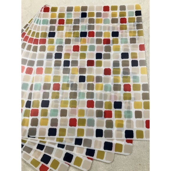 NOS Placemat 6pk Multi Color Square Polka Dot Grid Bright Kitchen Table Settings - Picture 2 of 5